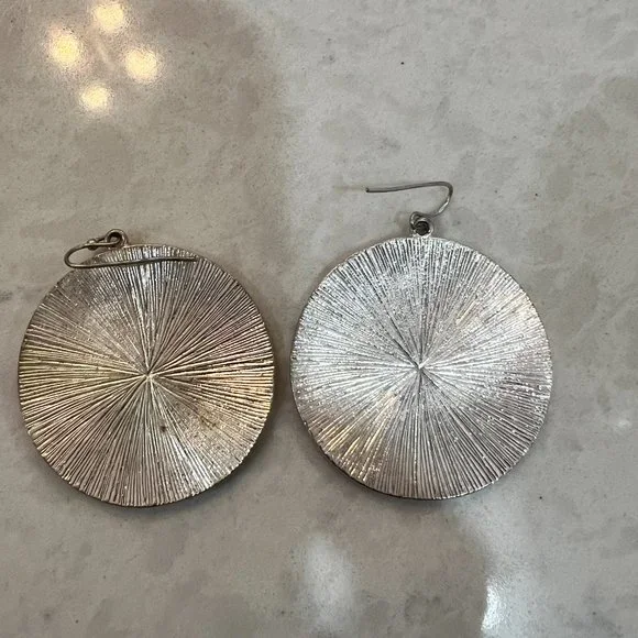 Silver disc Fishhook Earrings - Picture 5 of 5